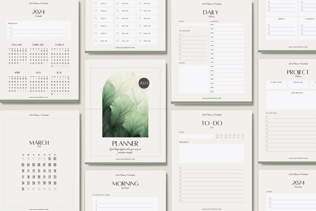 Canva Planner Template, Editable 2024 Monthly Calendar Template, Daily ...