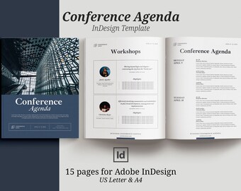 Business brochure,  InDesign Conference agenda template, Event meeting program flyer, eBook magazine template, Meeting agenda schedule
