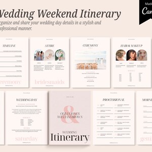 Wedding Weekend Itinerary Template, 45 pages, Wedding Planner Guide, Printable Editable Timeline Event Schedule, Canva template
