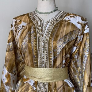 Statement White Beige and Brown Vintage Lightweight Satin Women s Moroccan Takshita Floral Details Eid Wedding Etsy
