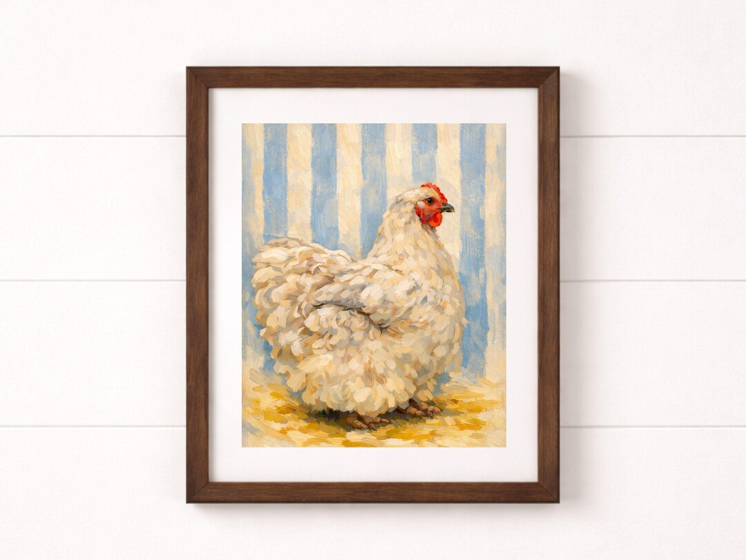 Chicken Wall Art Printable | Cozy Farmhouse Blue Stripe Cottage Style ...