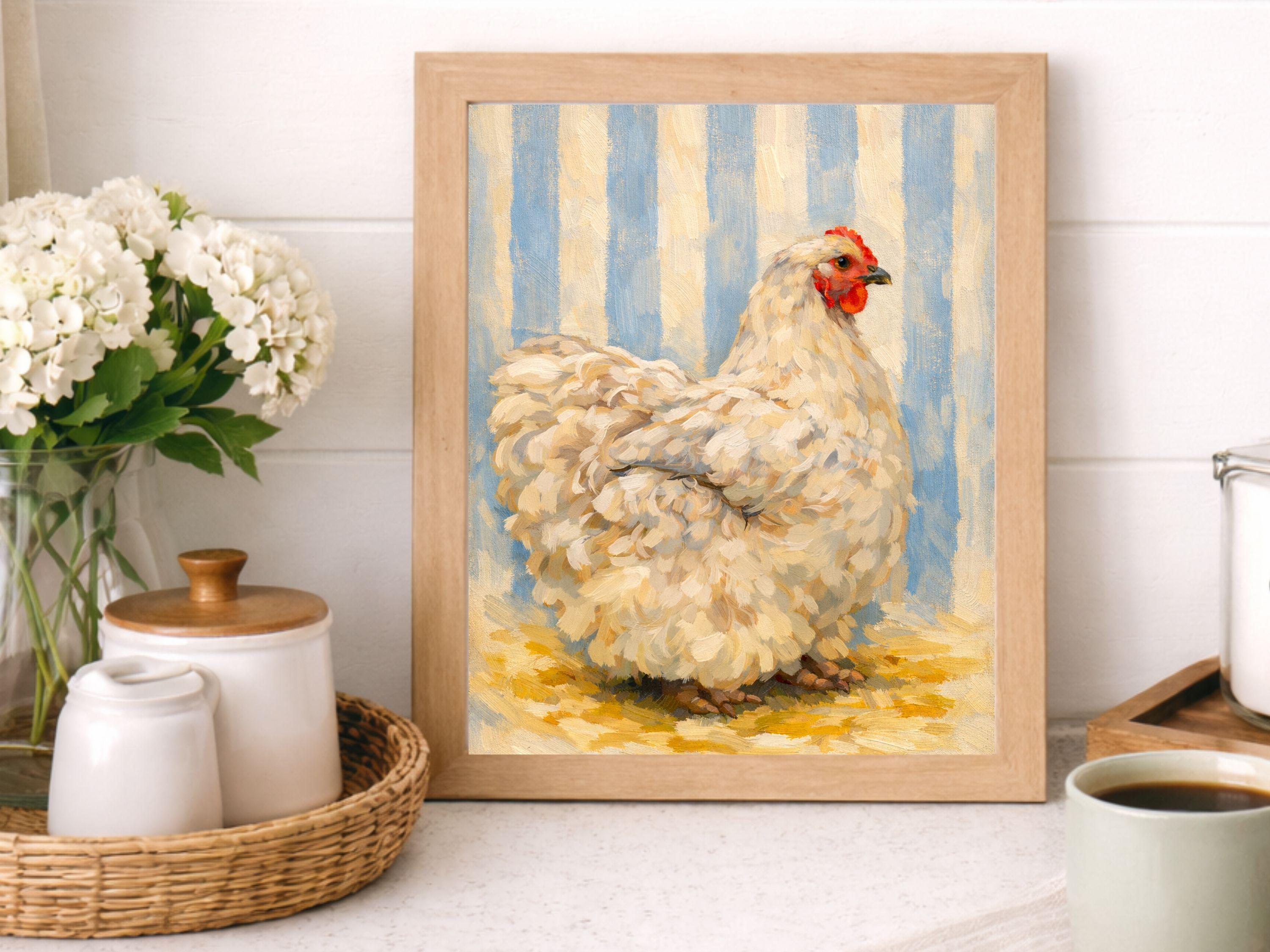 Chicken Wall Art Printable | Cozy Farmhouse Blue Stripe Cottage Style ...