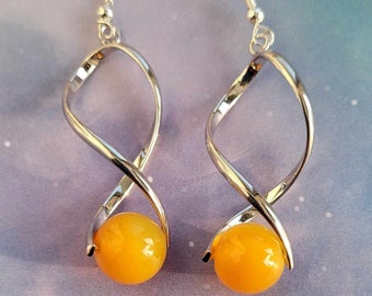 Mango Agate Silver Twist Earrings