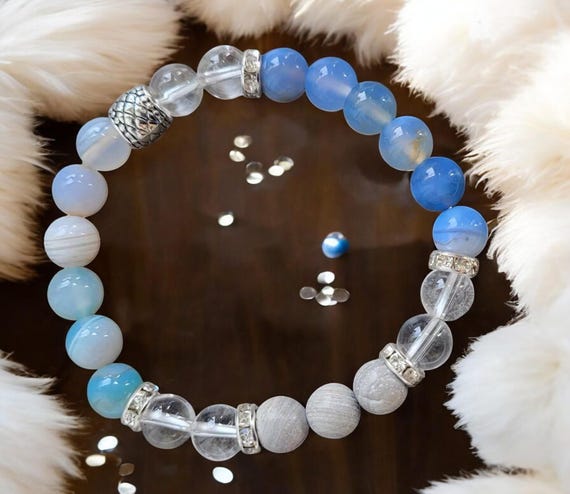 7" Agate and Rock Crystal Stretch Beaded Bracelet