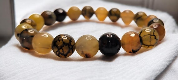 8" Dragon Vein Agate (10mm)/Mixed Agate (10mm) Stretch Bracelet