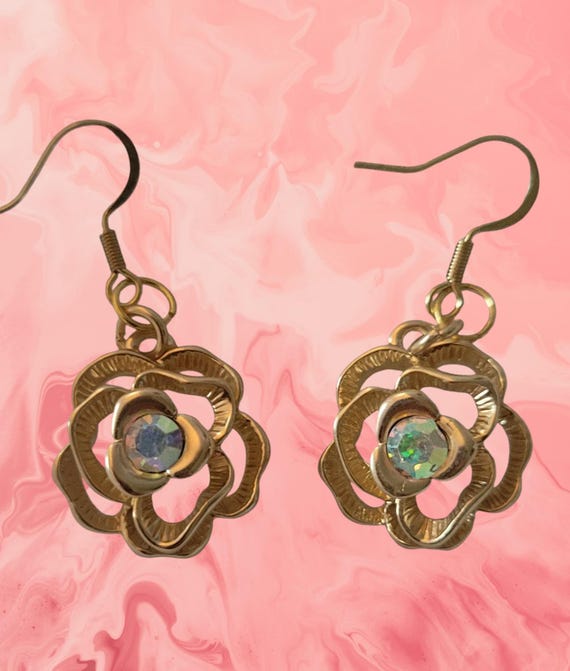 Rhinestone Rose Pierced Earrings