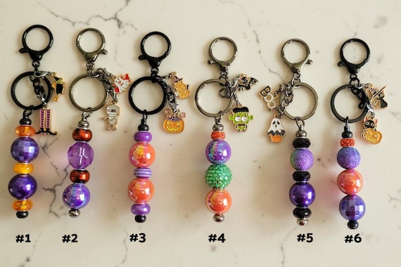 Handmade Halloween Beaded Keychains with Charms – Spooky Season Accessory