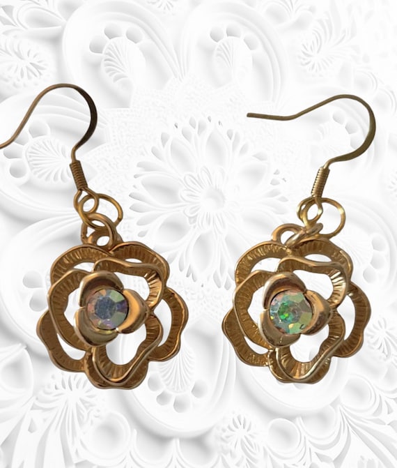 Rhinestone Rose Pierced Earrings