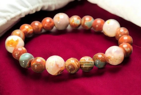 7" Copper Red & Sage Agate - 8mm/Sienna Sands Agate - 10mm