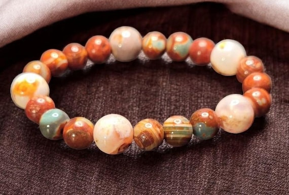 7" Copper Red & Sage Agate - 8mm/Sienna Sands Agate - 10mm