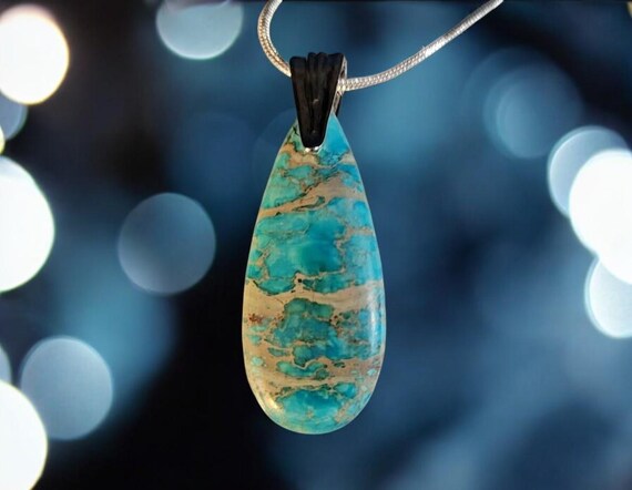 Turquoise Impression Jasper w/22" Silver Plated Snake Chain