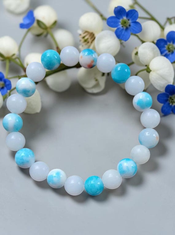 Blue & White Jade Bracelet - 7"