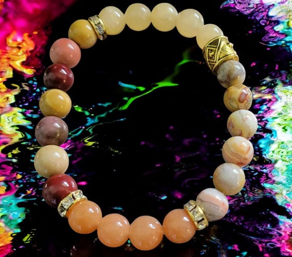 7 1/2" Crazy Lace Agate, Mookaite, Red Aventurine and Yellow Calcite Stretch Bracelet