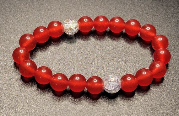 6 1/2" Red Jade/White Quartz Stretch Bracelet