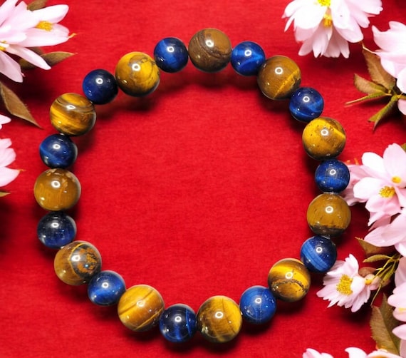 8" Tiger Eye (10mm)/Blue Tiger Eye - Dyed (8mm) Stretch Bracelet