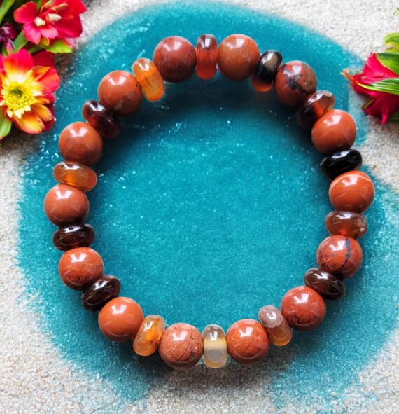 6 1/2" Red Jasper - 8mm/Red Line Agate - 5x8mm Stretch Bracelet