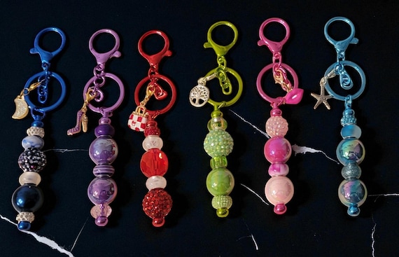 Colorful Beaded Keychain: Metal & Acrylic Charms