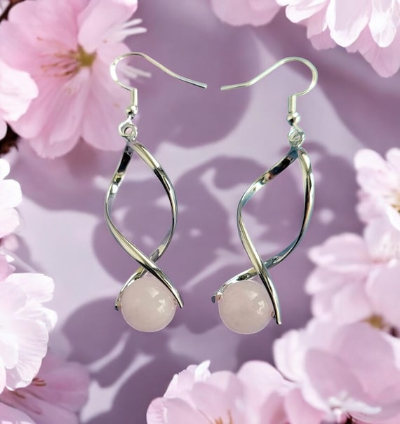 Rose Quartz Silver Tone Twist Earrings