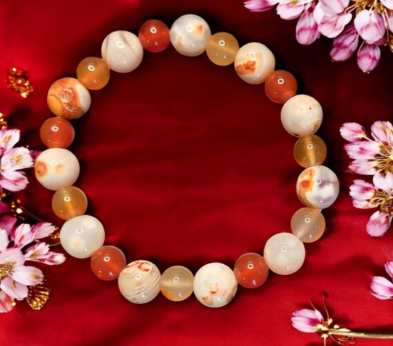 8" Sienna Sands Agate (10mm) Carnelian (8mm) Stretch Bracelet
