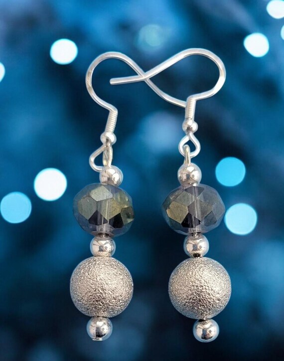 Silver Tone Beaded Drop Earrings