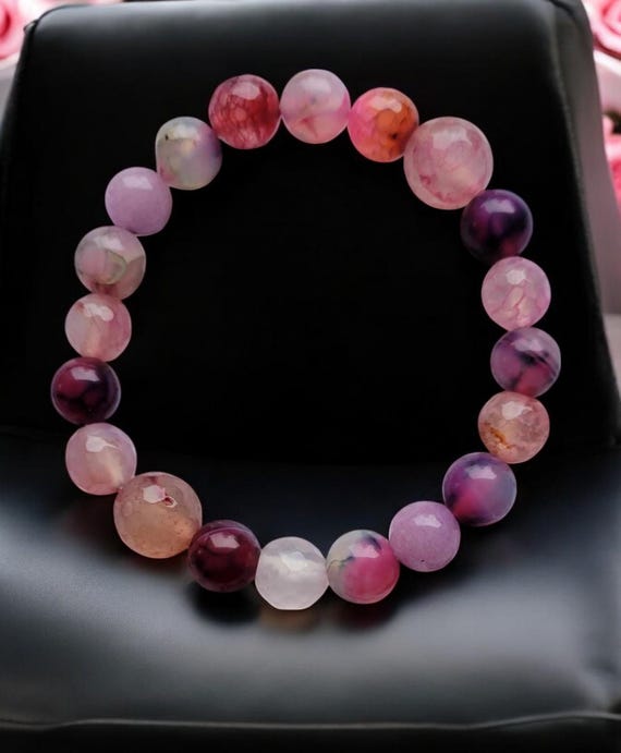 6 1/2" Pink Agate (Faceted) 8mm & 10mm Stretch Bracelet