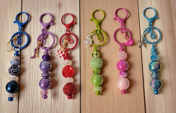 Colorful Beaded Keychain: Metal & Acrylic Charms