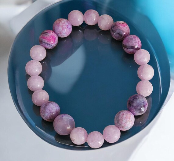 7" Orchid Fire Agate (10mm) Dyed Orchid Quartz (8mm)