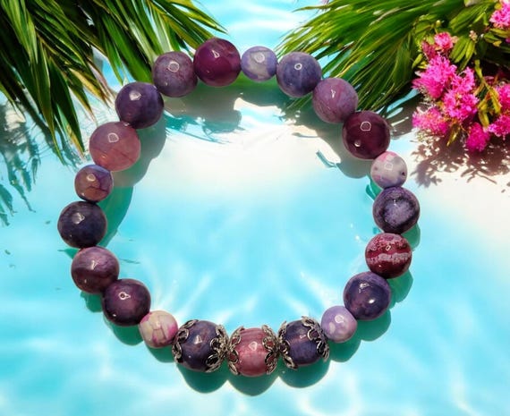 7 1/2" Orchid Fire Agate Stretch Bracelet - 8mm & 10mm