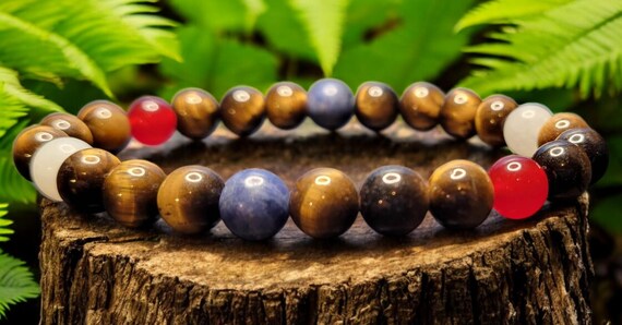 8" Tiger's Eye/Red Jade/White Jade/Sodalite Stretch Bracelet (8mm)