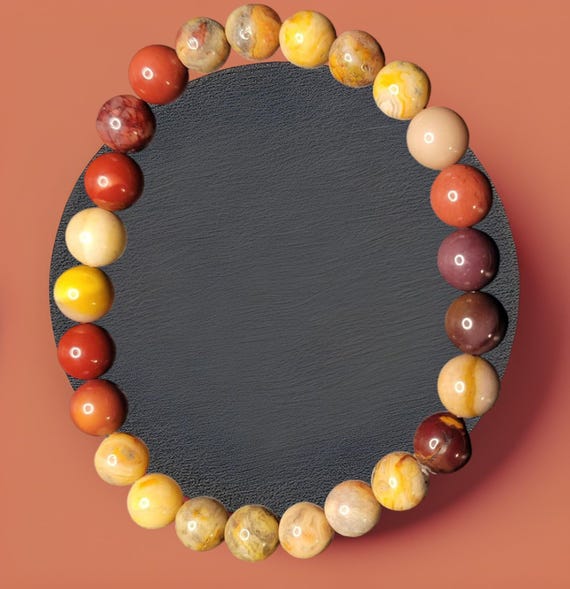 8" Crazy Lace Agate (8mm) and Mookaite (8mm) Stretch Bracelet