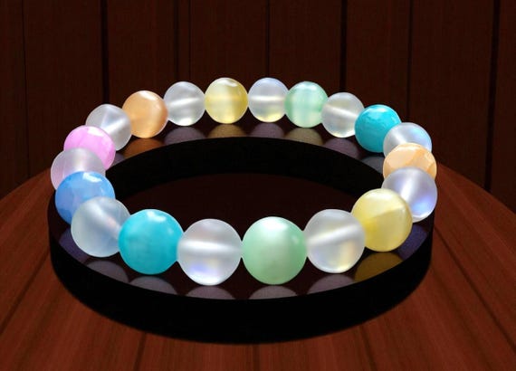6 1/2" Rainbow Selenite/Glass Moonstone Beaded Bracelet