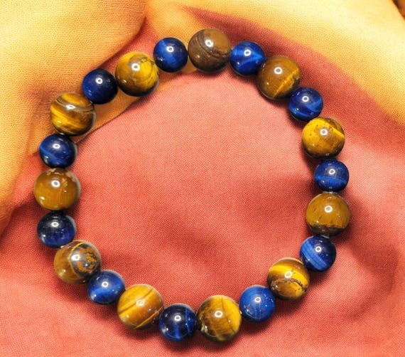 8" Tiger Eye (10mm)/Blue Tiger Eye - Dyed (8mm) Stretch Bracelet