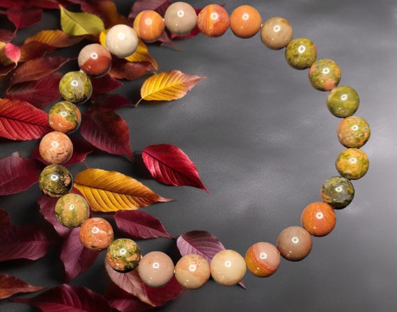 8" Unakite (8mm) and Polychrome Jasper (8mm) Stretch Bracelet