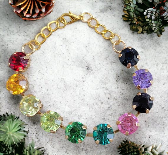 7 1/2" Multi-Color Rhinestone Bracelet