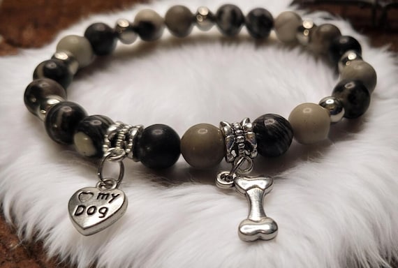 8" Love My Dog Stretch Bracelet w/Silver Tone Charms