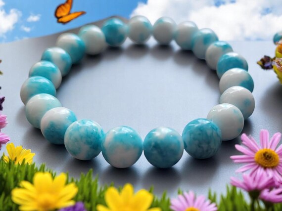 6 1/2" Blue and White Jade Stretch Bracelet