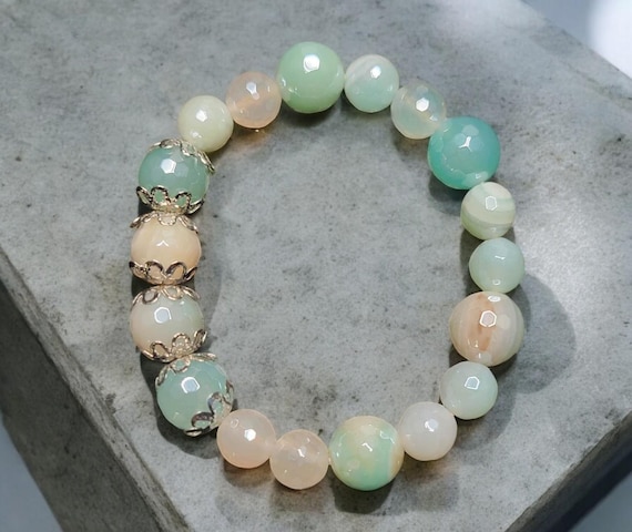 6 1/2" Seafoam Line Agate w/Silver Luster - 8mm/10mm