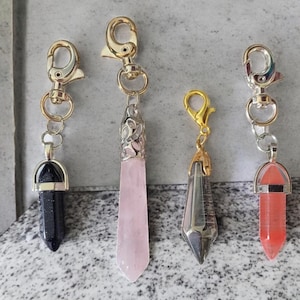 Pingente de zíper de cristal: quartzo rosa, arenito azul, quartzo cereja