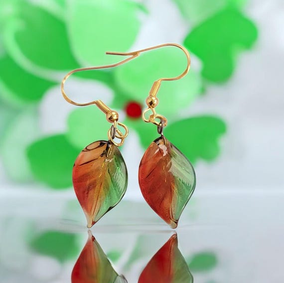 Czech Glass Twisted Leaf Earrings