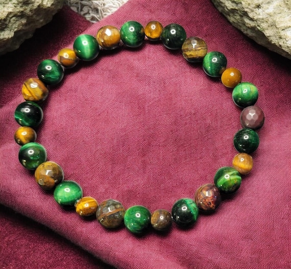 8" Green Tiger Eye - Dyed (8mm) Faceted Tiger Eye (8mm) Tiger Eye (6mm)