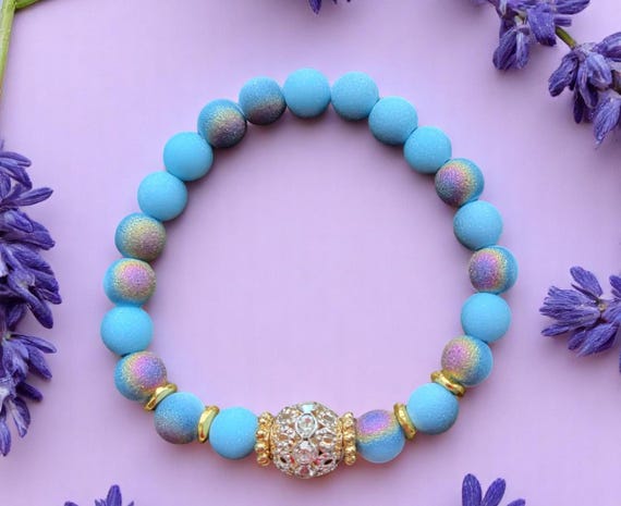 7 1/2" Blue Matte Finished Beaded Bracelet