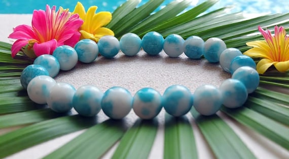 6 1/2" Blue and White Jade Stretch Bracelet