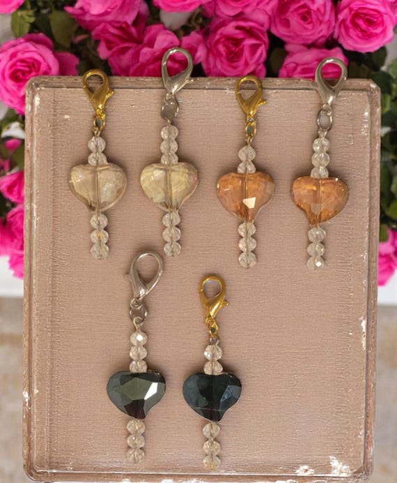 Glass Heart Zipper Charms