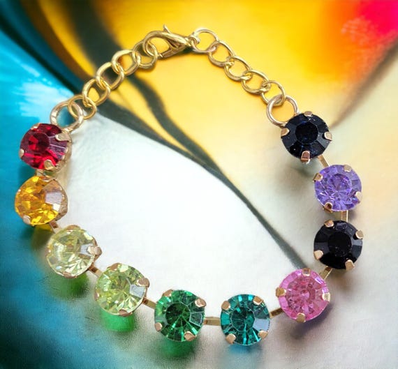 7 1/2" Multi-Color Rhinestone Bracelet