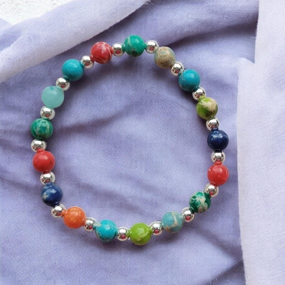 6 1/2" Multi-Colored Impression Jasper - 6mm Stretch Bracelet