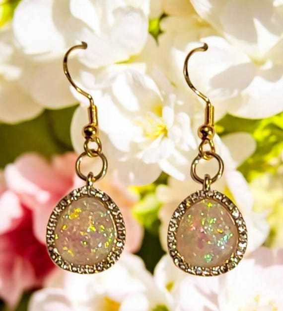 Imitation White Fire Opal Earrings