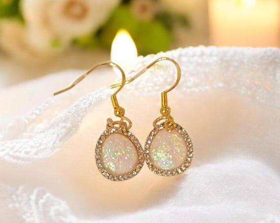 Imitation White Fire Opal Earrings
