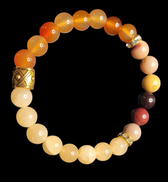 7 1/2" Yellow Calcite, Mookaite and Carnelian Stretch Bracelet
