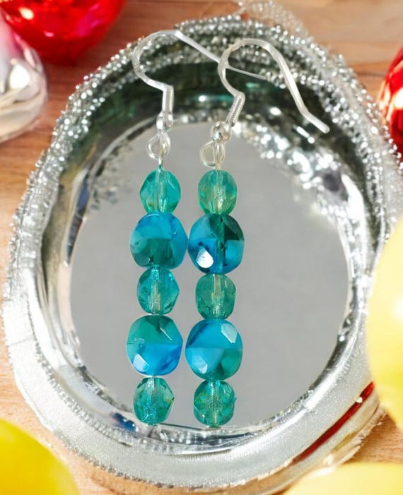 Czech Glass Aquamarine Waters Pierced Earrings (Faceted)
