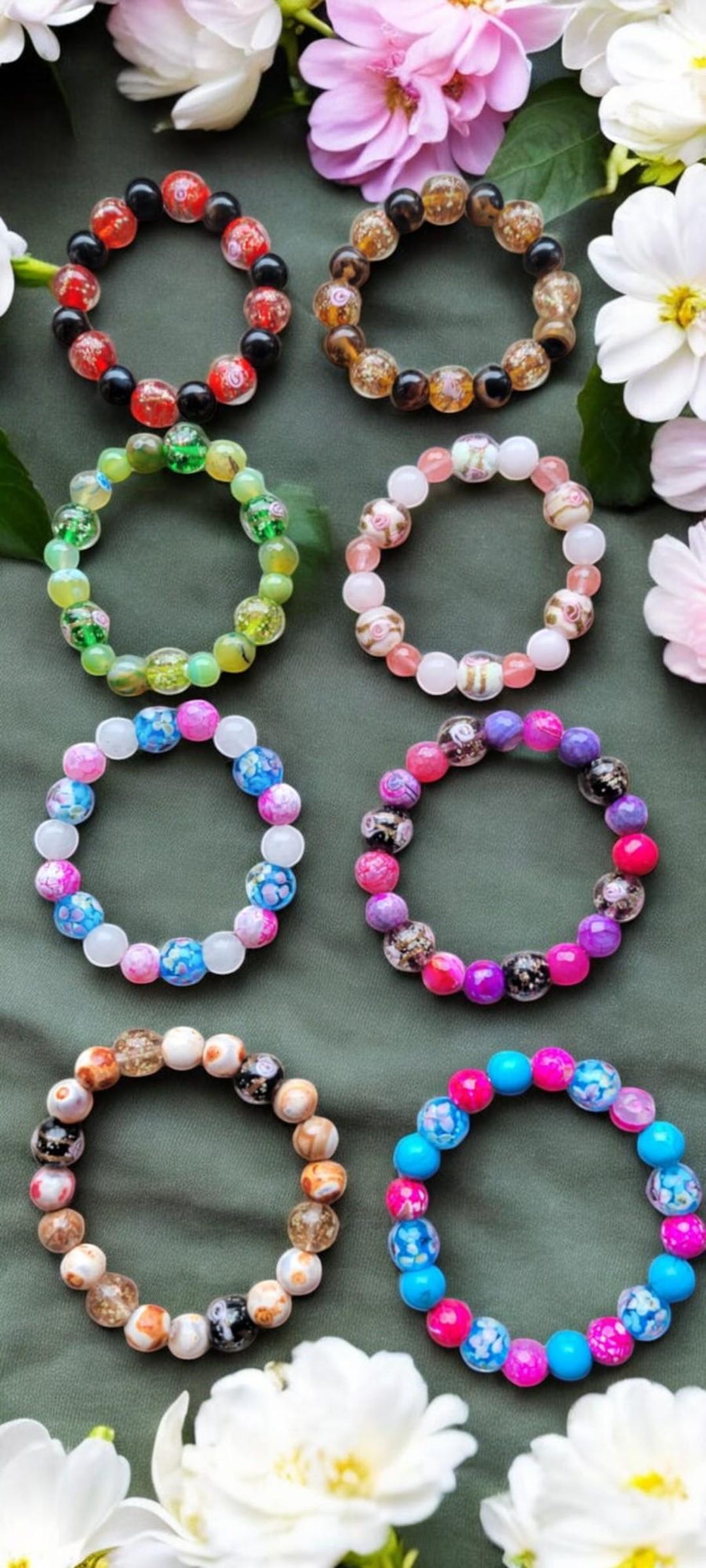 Firefly Glass and Gemstone Beaded Bracelets - Etsy